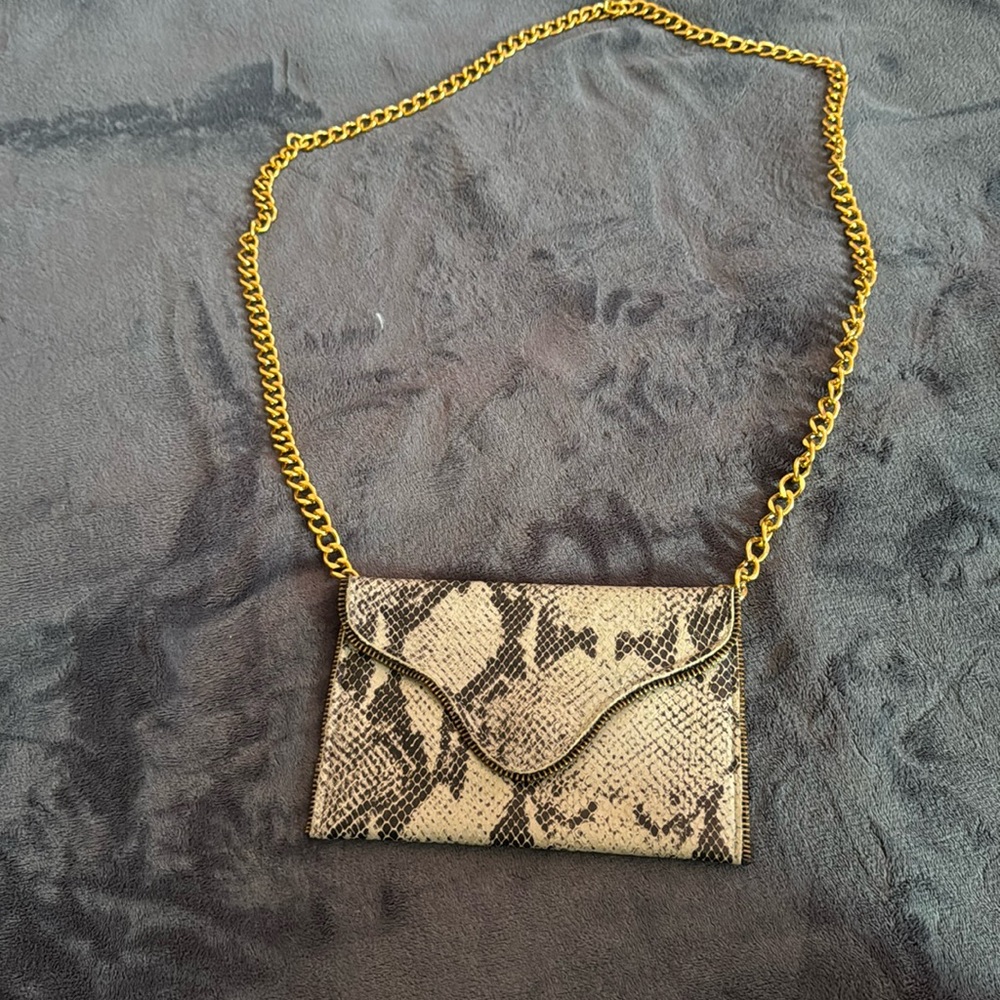 Snake Print Envelope style crossbody with gold chain